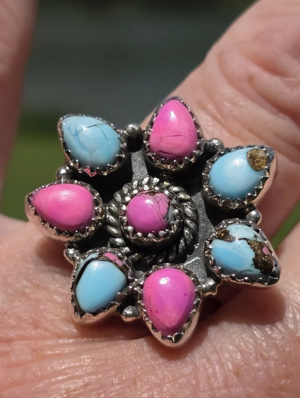 Cotton Candy Turquoise Gemstone Ring In 925 Sterling Silver (Adjustable)